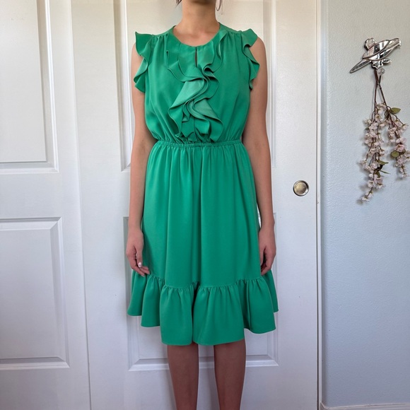 💚♠️ Kate Spade 💚♠️ look for the silver lining green ruffle sleeveless dress 12 L - Picture 2 of 11